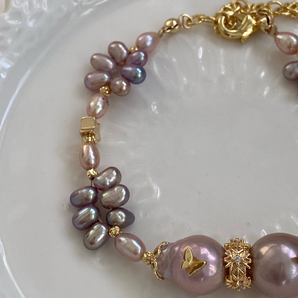 B78- Handmade Edison Pearl Butterfly Braided Bracelet - Picture 6 of 13